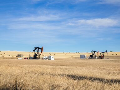 pumpjacks in large grain field